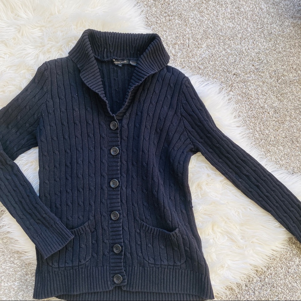 Vintage Jeanne Pierre Cotton Cable Knit Cardigan Sweater Black M